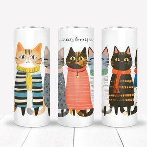 Cat Lovers Tumbler Set With Metal Straw and Brush, Kawaii Cat